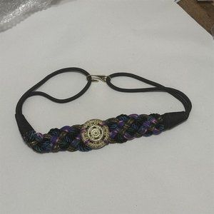 Women's Belt Vintage Braided Purple Black Gold Buckle Made in Taiwan